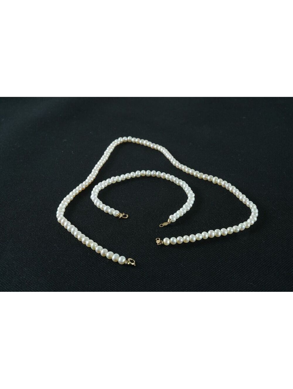 14K Yellow Gold Cultured Pearl Necklace Bracelet Set 19.70g Bridal Fine Jewelry